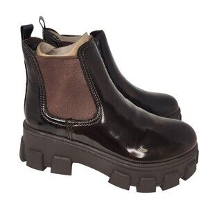 Circus NY Sam Edelman Darielle Lug Sole Chelsea Boots Women's SZ 7 Brown Patent